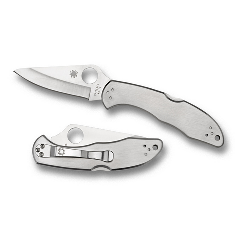 Spyderco Delica 4 knife showcasing stainless steel blade and ergonomic design, perfect for everyday carry and outdoor use.