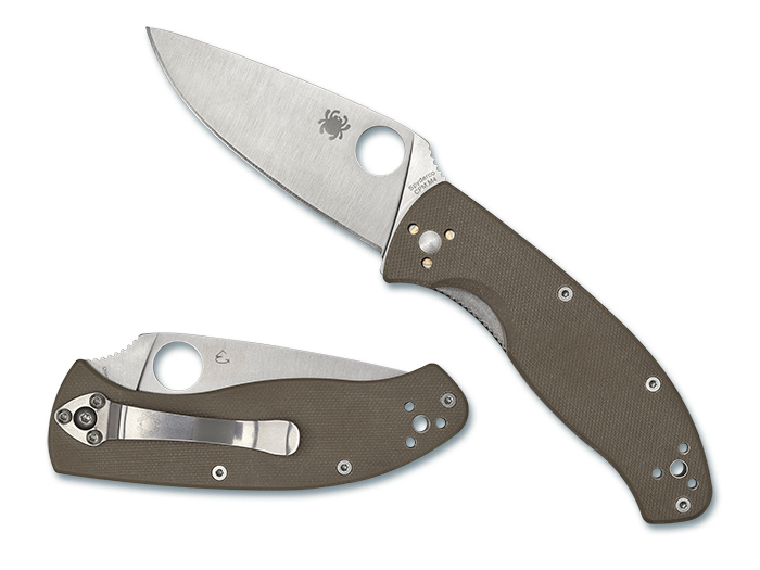 Spyderco Tenacious knife featuring brown G-10 handle and CPM M4 blade, showcasing durability and sleek design.