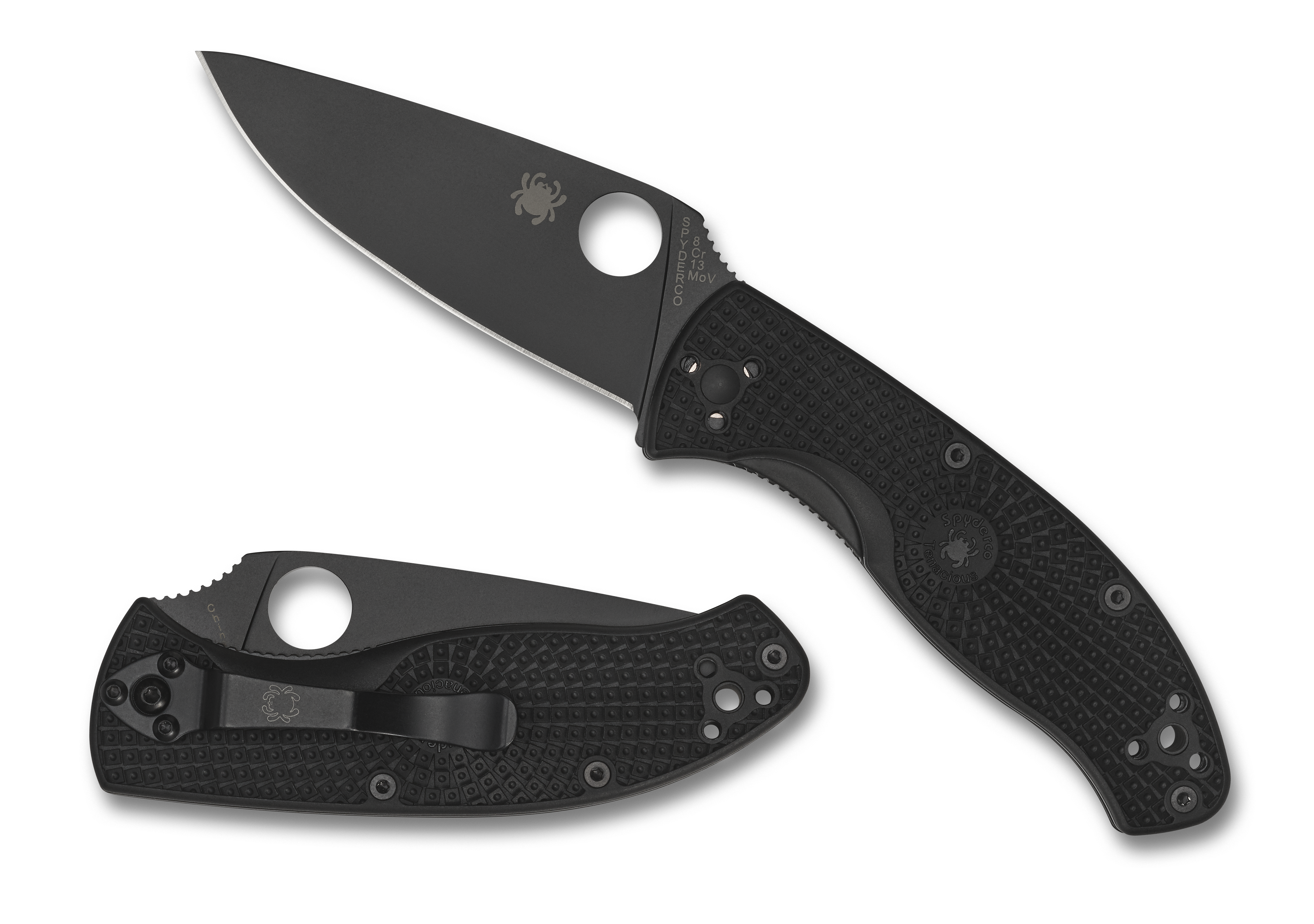 Spyderco Tenacious Lightweight Black Blade with black handle and blade, showcasing sleek design and durability.