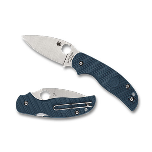 SPYDERCO Sage 5 knife with Cobalt Blue FRN handle and CPM Spy27 PlainEdge blade, showcasing Bi-Directional Texture design.