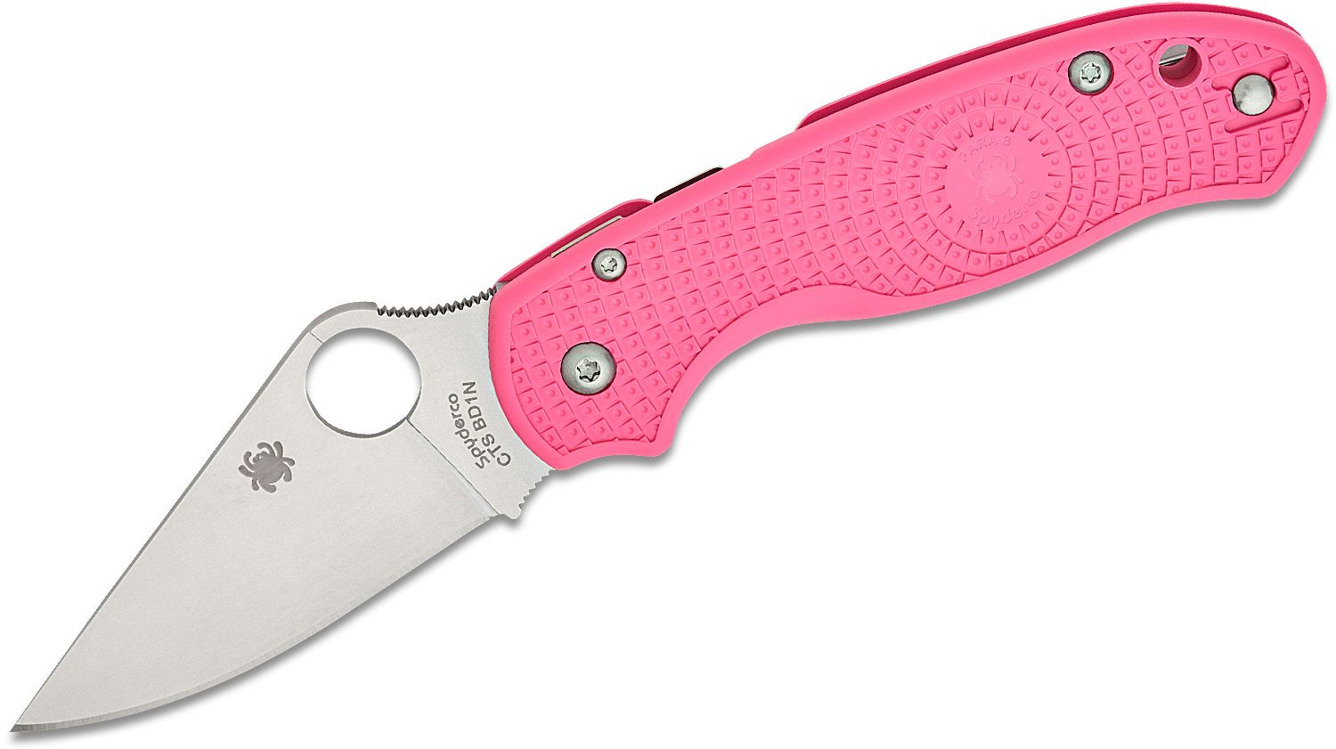 Spyderco Para 3 Lightweight pink EDC knife with bi-directional grip for enhanced control and comfort.