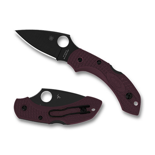 SPY Dragonfly 2 knife showcasing a durable black blade and maroon handle, designed with superior wear resistance and toughness.