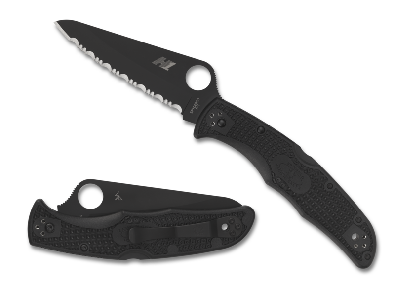 Spyderco Pacific Salt 2 folding knife featuring a black H-1 steel blade and ergonomic handle, ideal for outdoor and survival use.