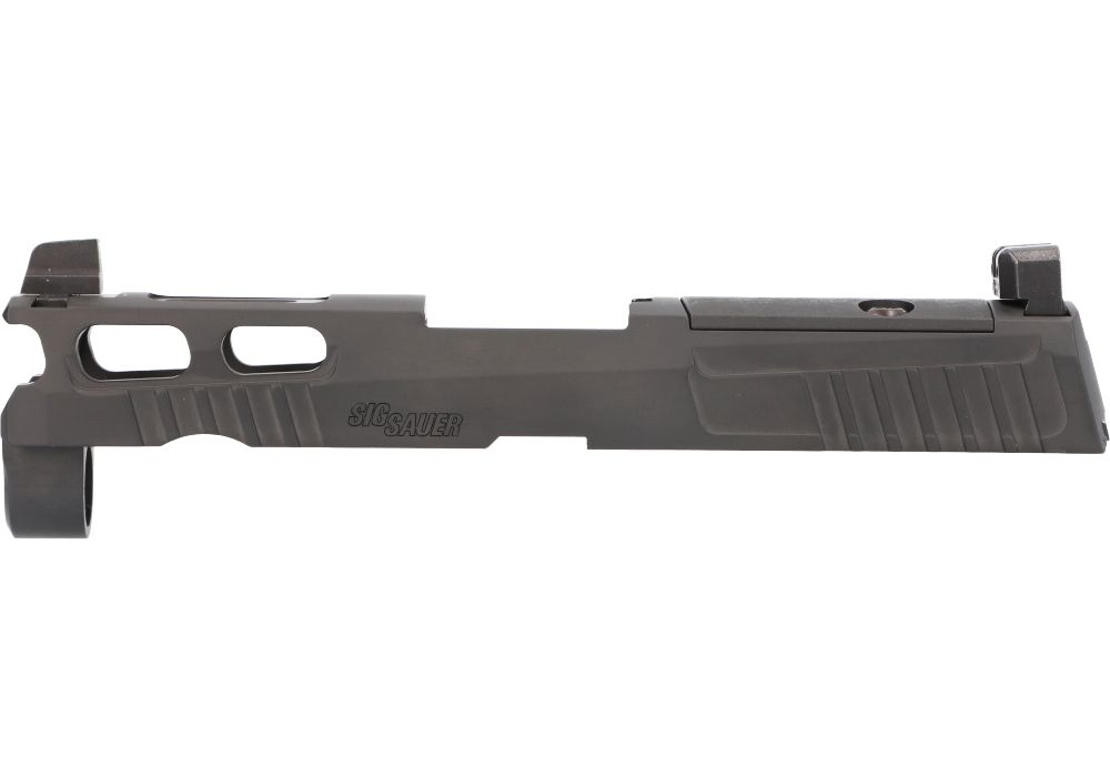 SIG SAUER P320 PRO-CUT Slide Assembly with stylized relief cuts and XRAY3 sights in durable Nitron finish.