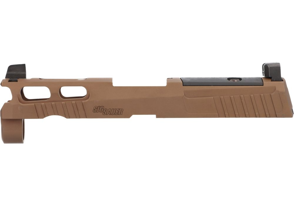 SIG SAUER P320 PRO-CUT Slide Assembly in flat dark earth color with removable optics plate and XRAY3 sights.