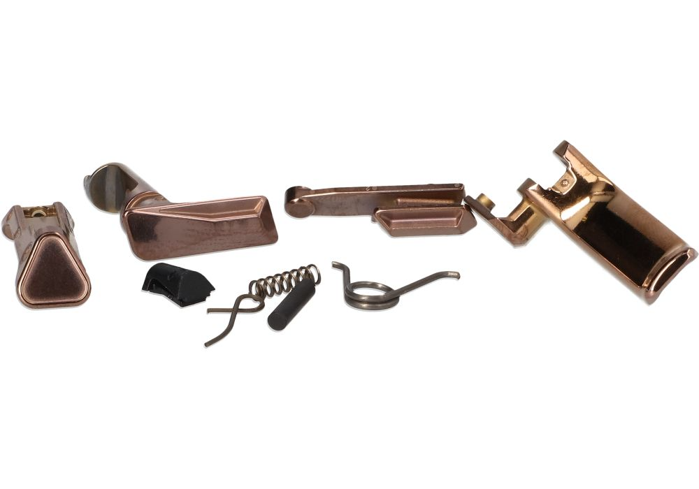 SIG SAUER P365X Controls Parts Kit in High Polish Rose Gold with various components for firearm replacement.