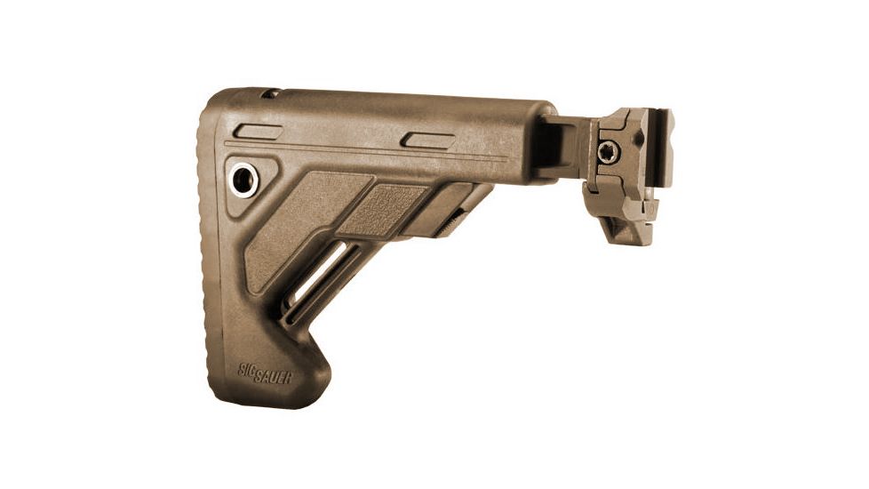 SIG SAUER MCX/MPX folding and telescoping stock in FDE, designed for easy installation on MCX/MPX receivers.