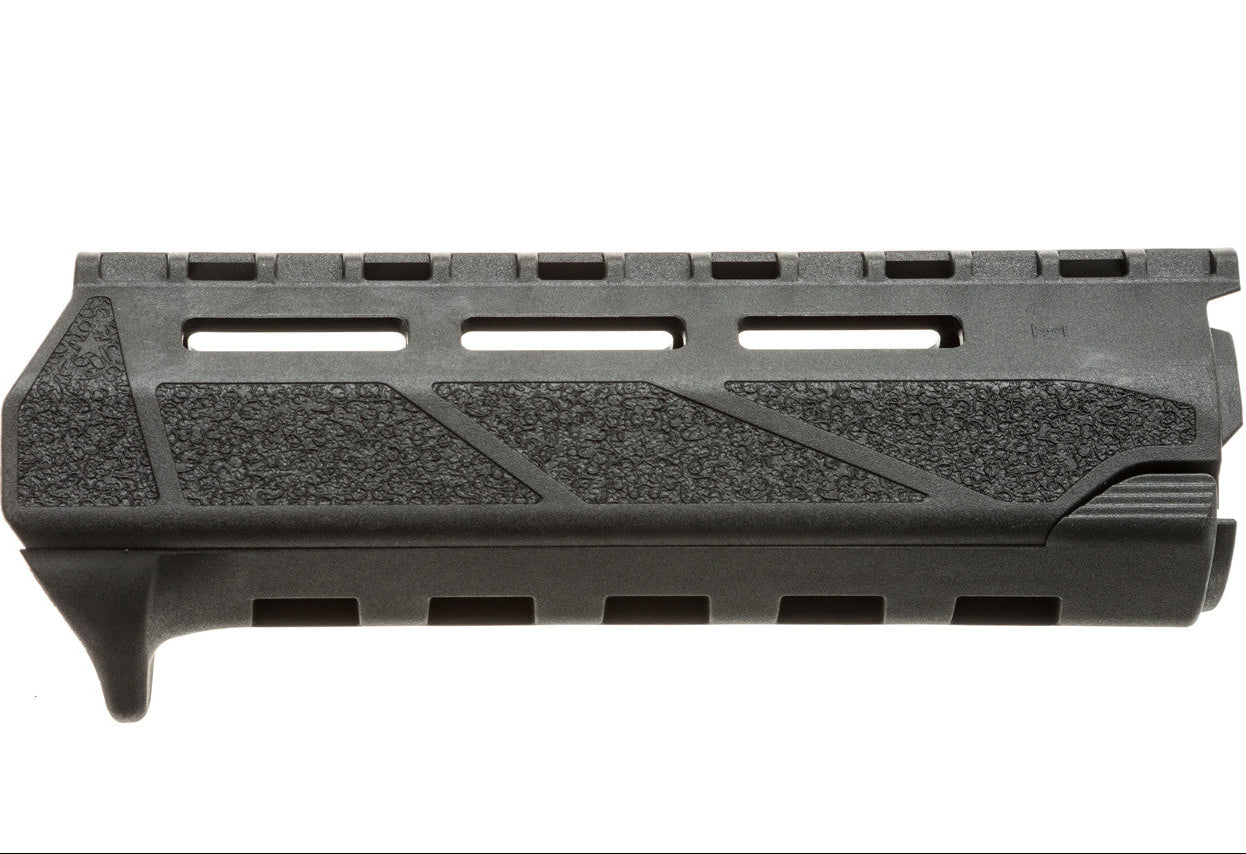 Black gun stock with textured surface on a white background