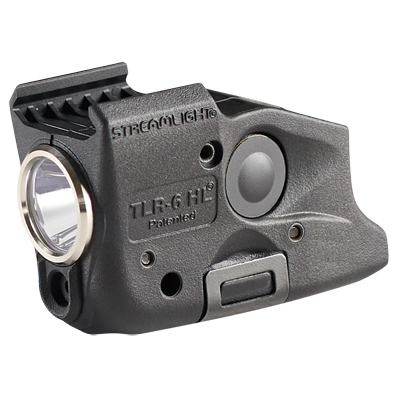 Streamlight TLR-6 HL G weapon light with LED and green laser for Glock 42/43, showcasing its compact design and features.