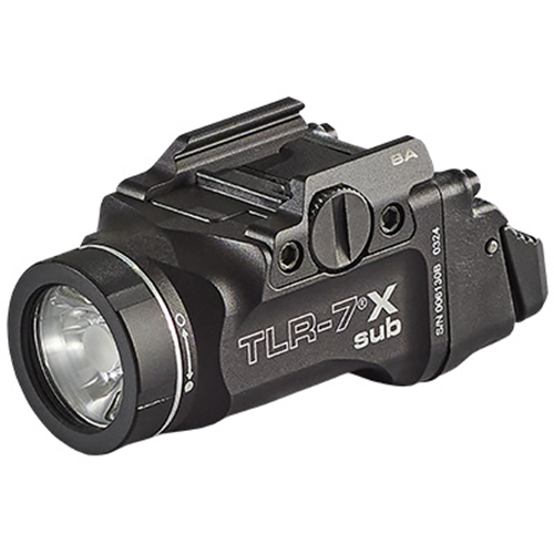 Streamlight TLR-7 X SUB USB rail-mounted light with rechargeable battery and interchangeable paddle switches.