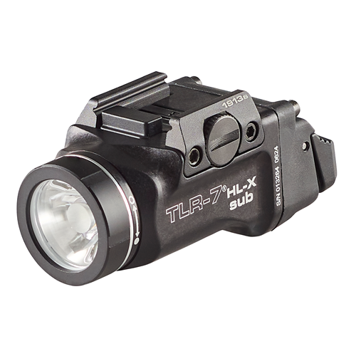 Streamlight TLR-7 HL-X sub USB weapon light in black, featuring a compact design and powerful 1,000 lumens output.
