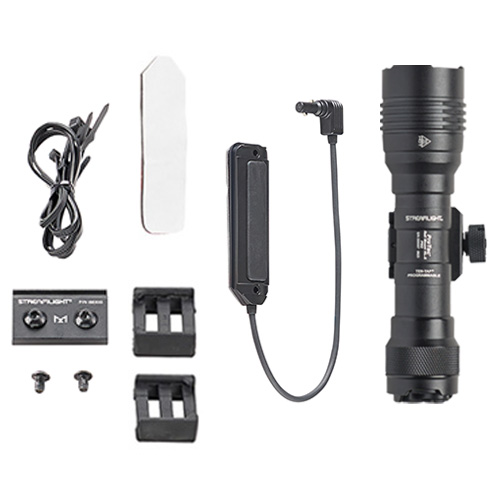 Streamlight ProTac Rail Mount HL-X Pro System components including flashlight, remote switch, and mounting accessories.