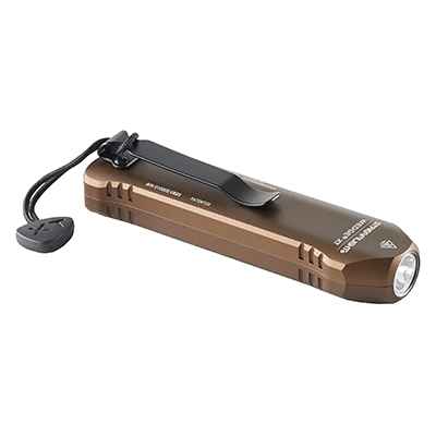 Streamlight Wedge XT flashlight in brown, featuring a USB-C rechargeable battery and intuitive one-handed tail switch.