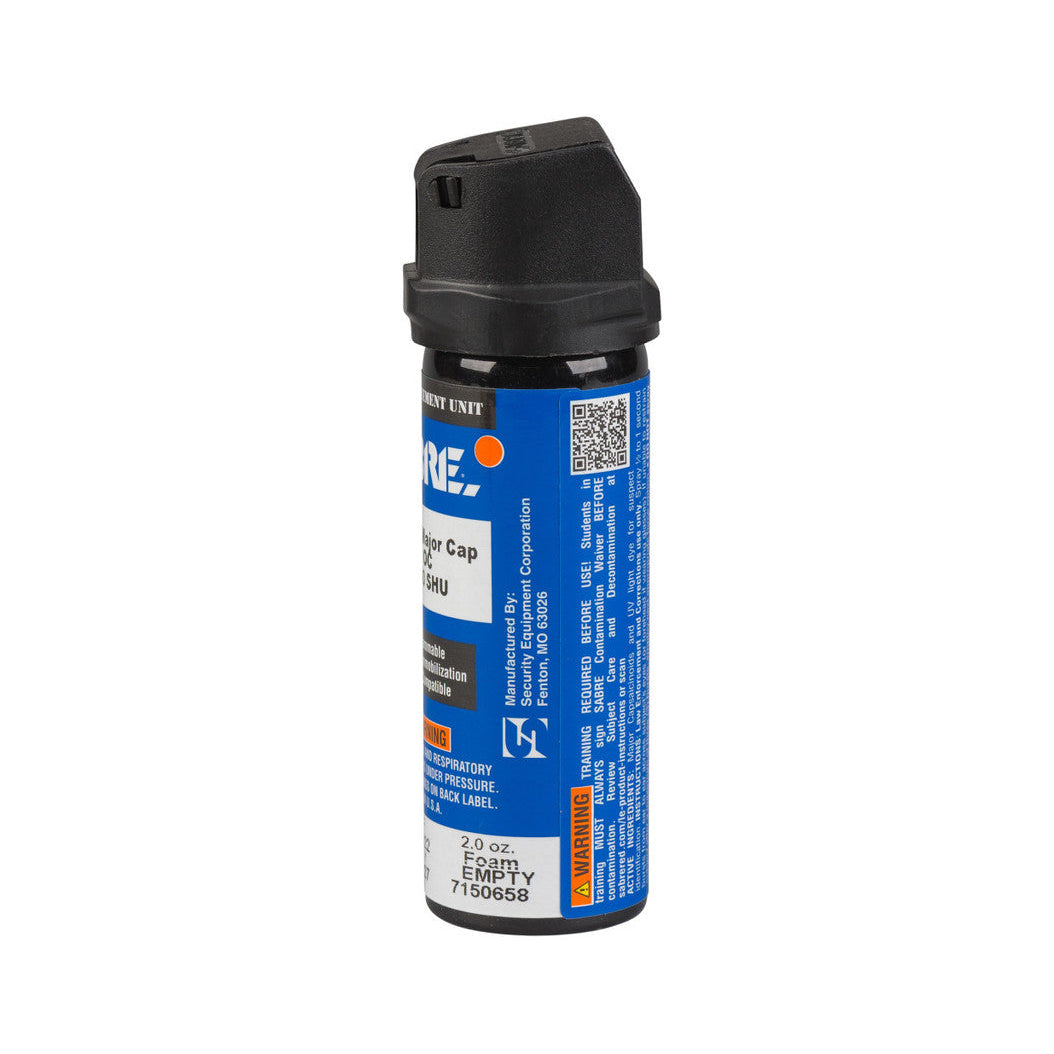 Can of pepper spray with blue label on a white background