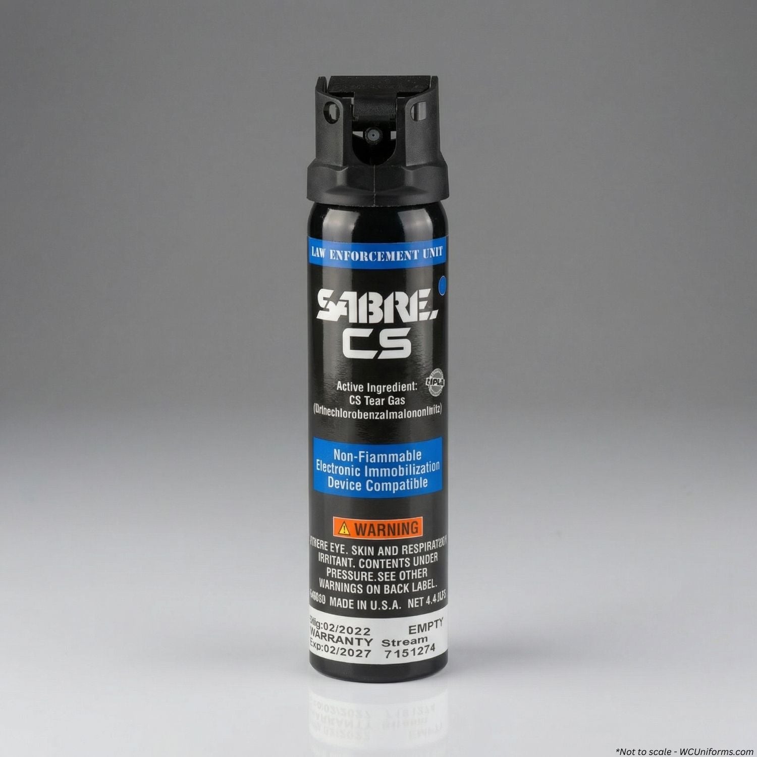 Sabre CS pepper spray canister on a gray background