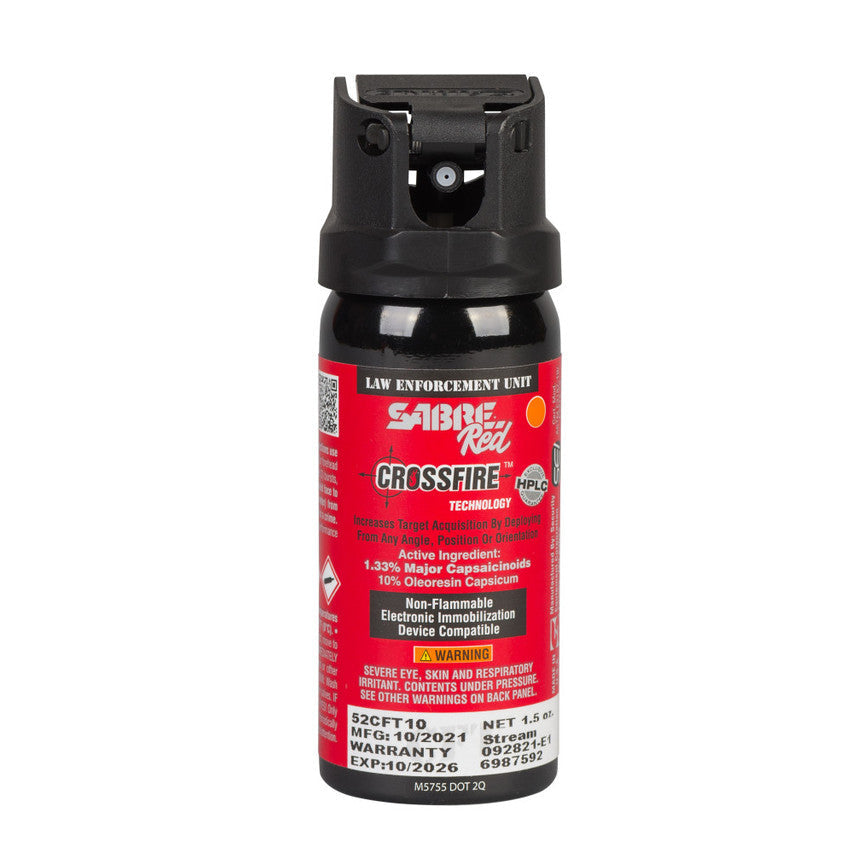 Pepper spray canister with red label on a white background