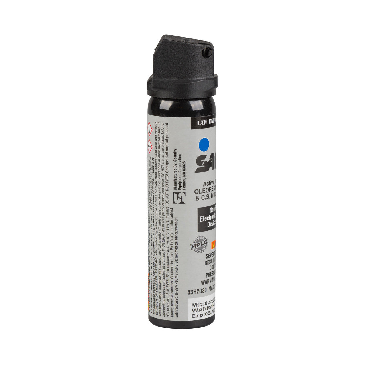 Pepper spray canister with label on a white background