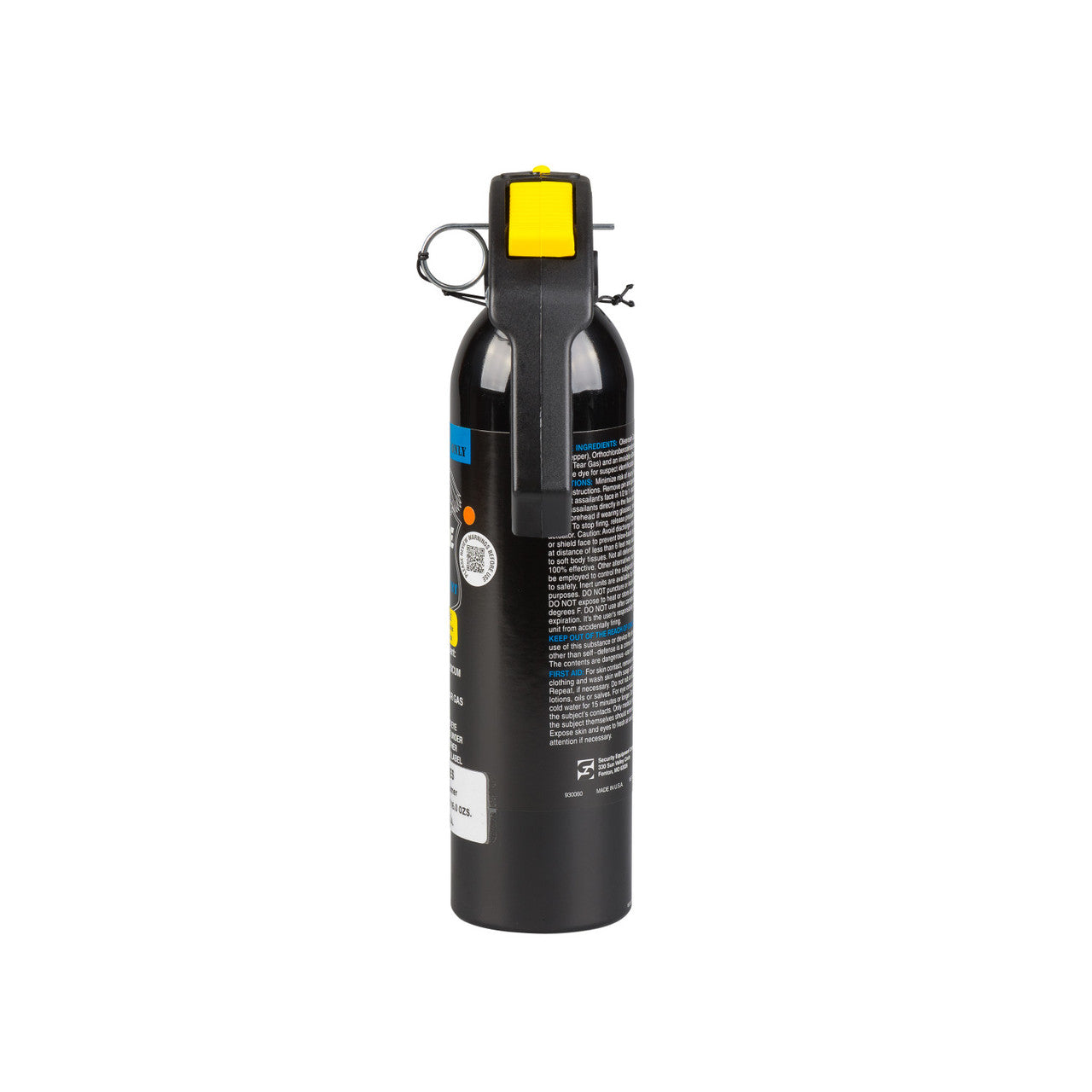 Black OC/CS spray with a yellow nozzle on a white background