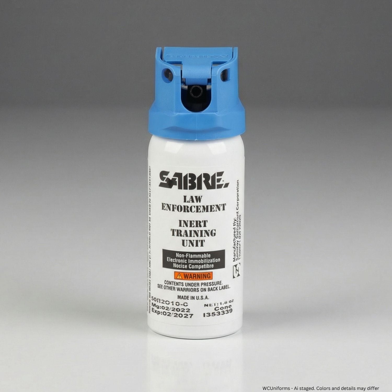 SABRE law enforcement inert training unit spray can on a gray background