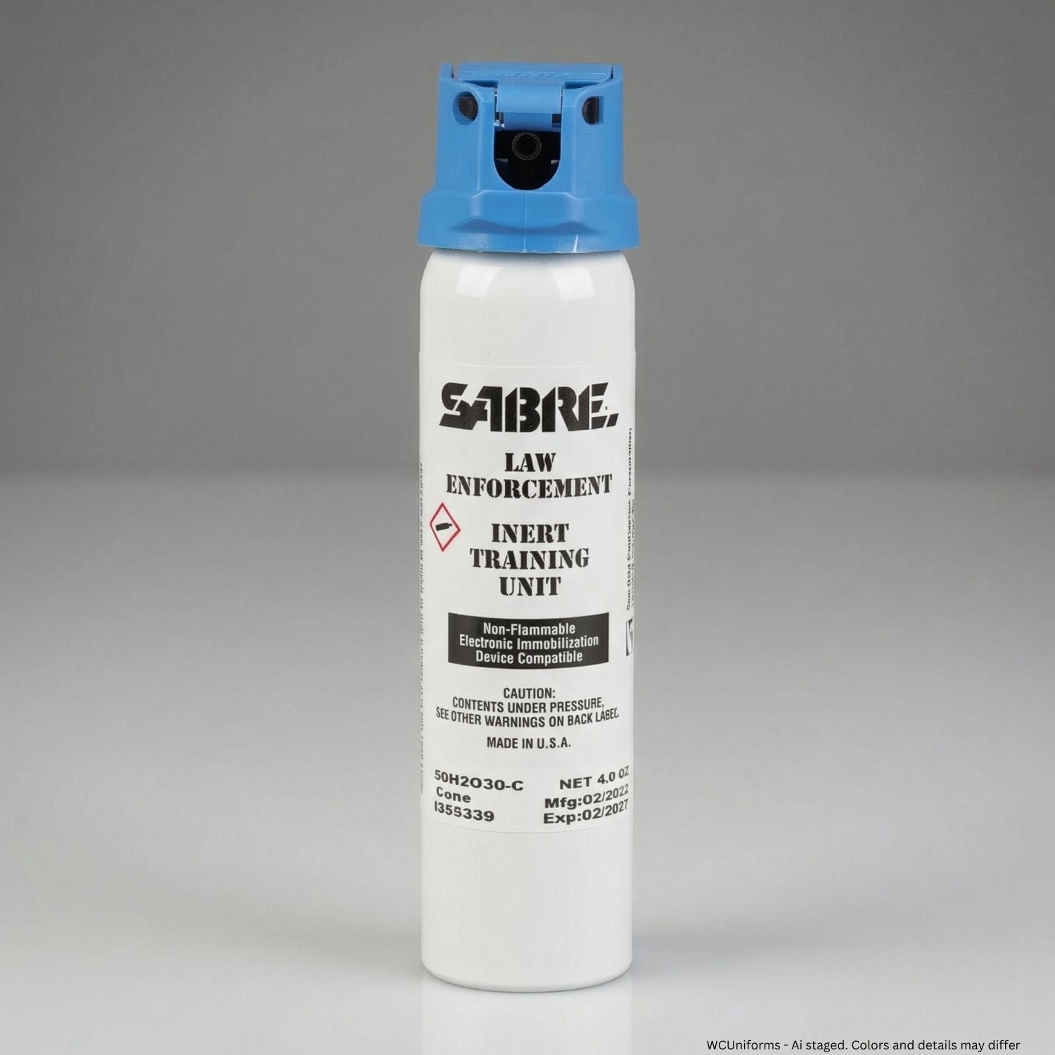 SABRE law enforcement inert training unit canister on a gray background