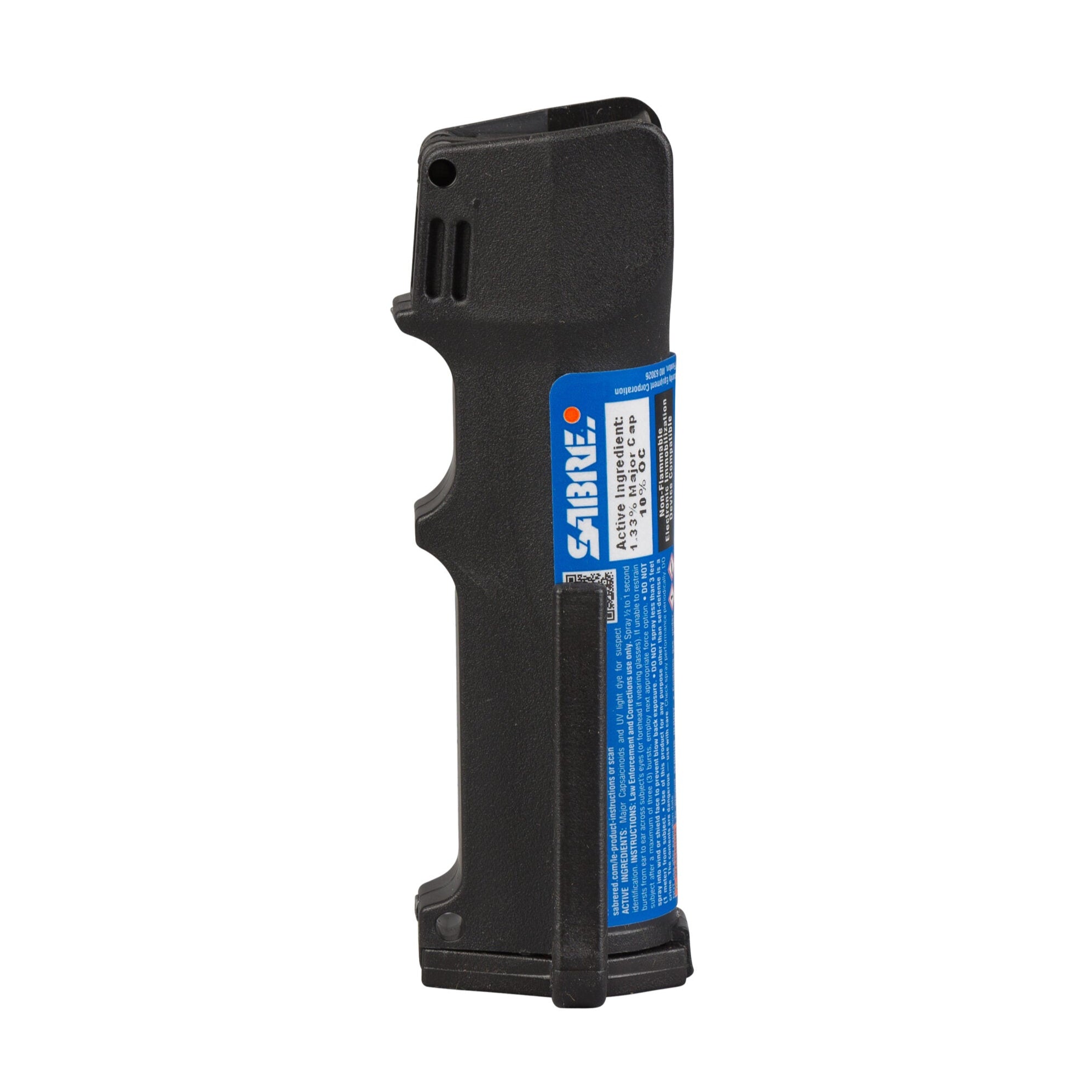 Black and blue Sabre Red H2O MK-6 0.69 oz Pepper Spray – 1.33% MC, Belt Clip 52H2O06on a white background