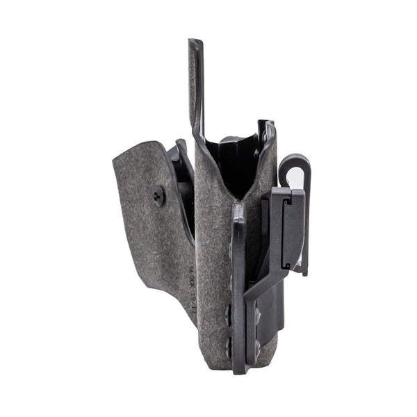 Alternative sIde view of Safariland IncogX IWB Holster for S&W M&P 2.0 with Light, shown with over-the-belt clips, suede-wrapped body, and red-dot optic compatibility