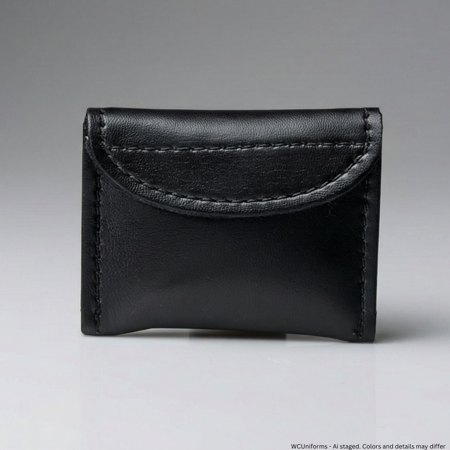 Black leather wallet on a gray background