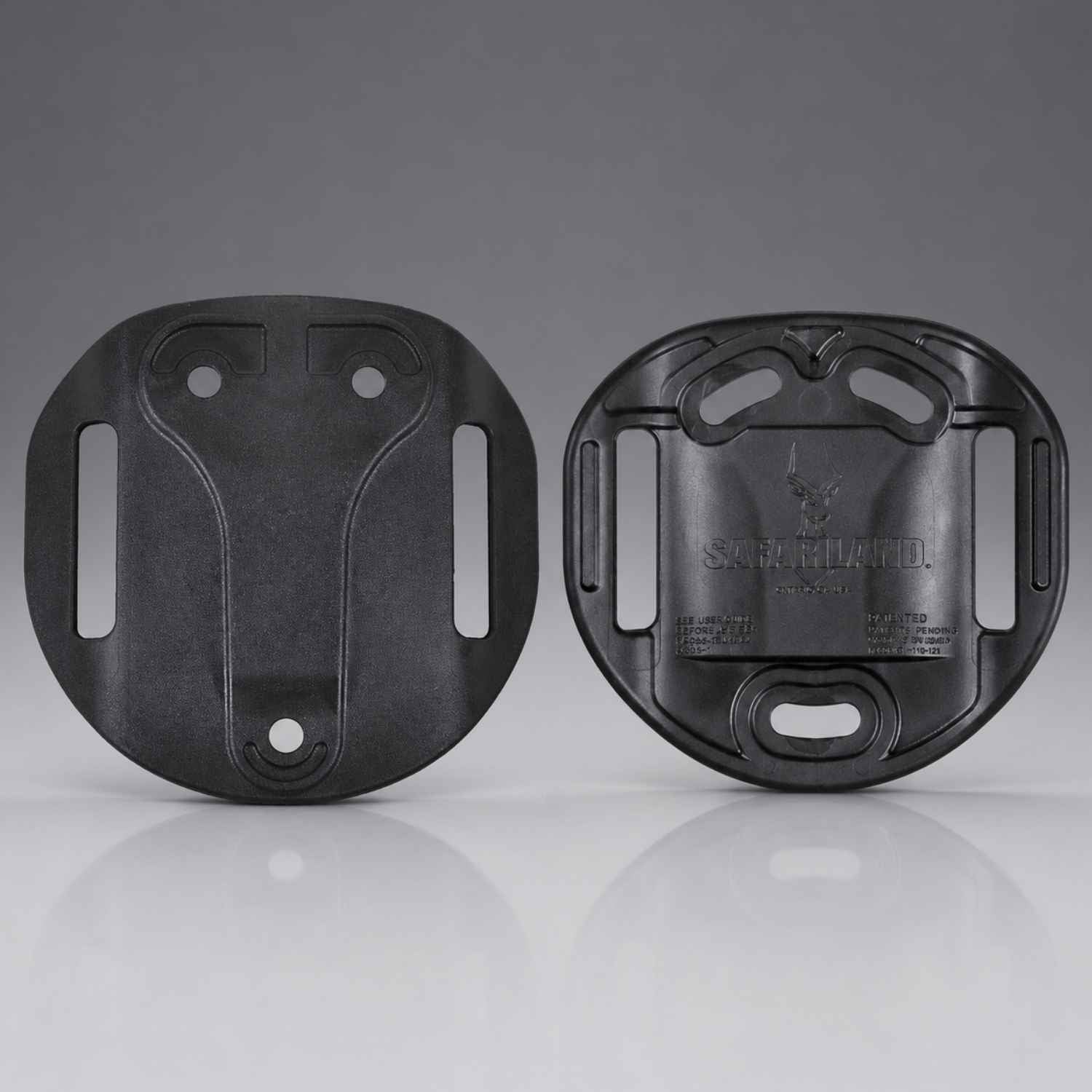 Front and rear views of black Safariland 565BL Hi-Ride Belt Loop for 1.5- or 1.75-inch belts