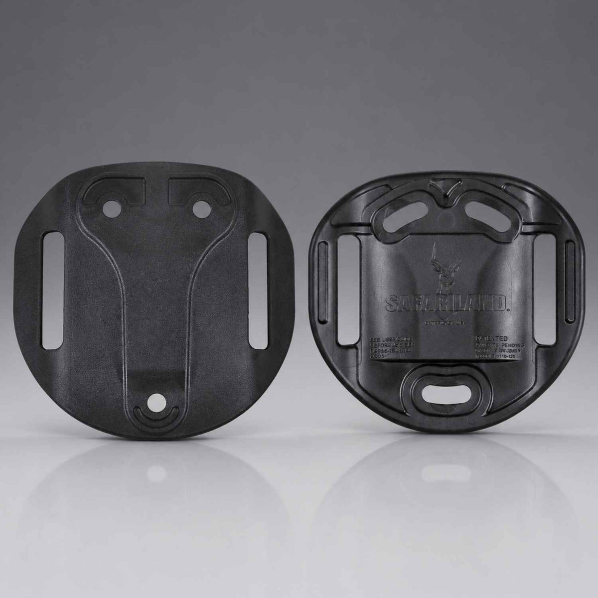 Front and rear views of black Safariland 565BL Hi-Ride Belt Loop for 1.5- or 1.75-inch belts