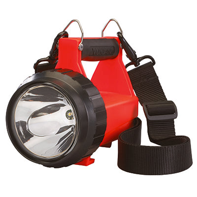 Streamlight Fire Vulcan LED Lantern Orange, rechargeable firefighter emergency light with blue taillight LEDs and cushioned handle