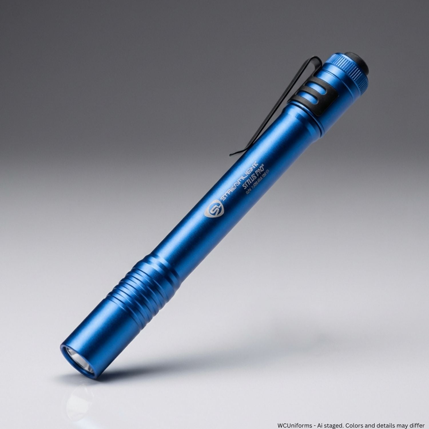 Blue flashlight on a gray background