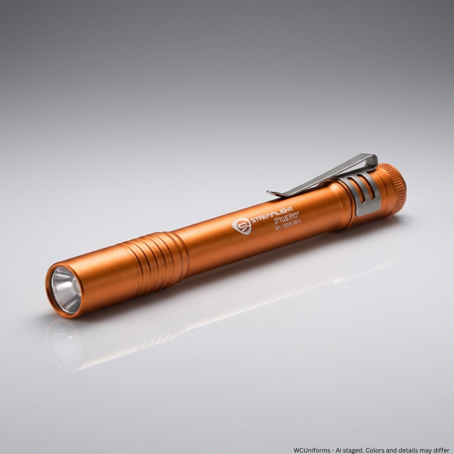 Orange flashlight on a gray background