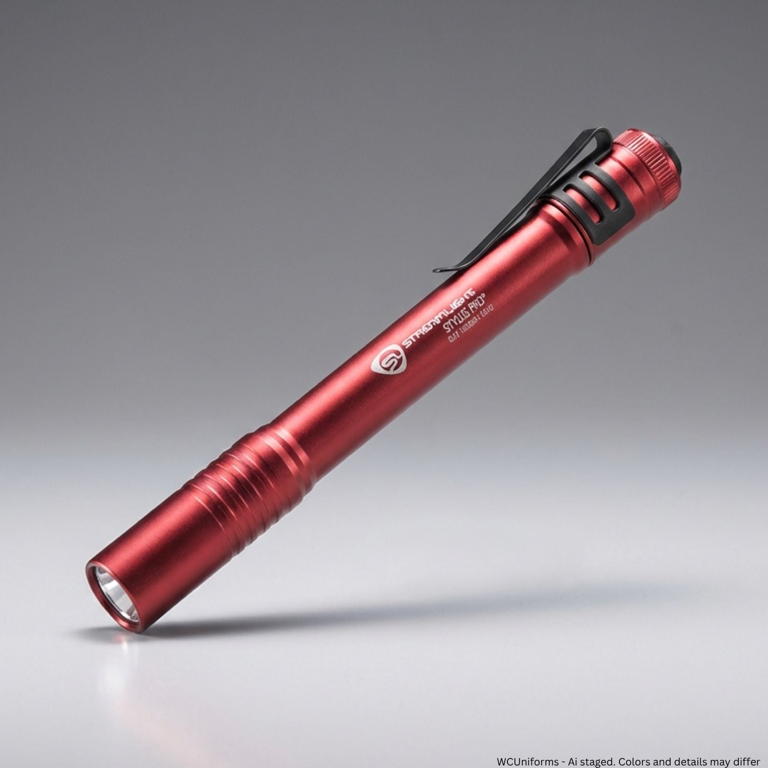 Red flashlight on a gray background