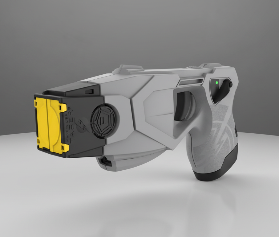 Gray and yellow TASER X1 Device for Civilians and Professionals 100061 on a gray background