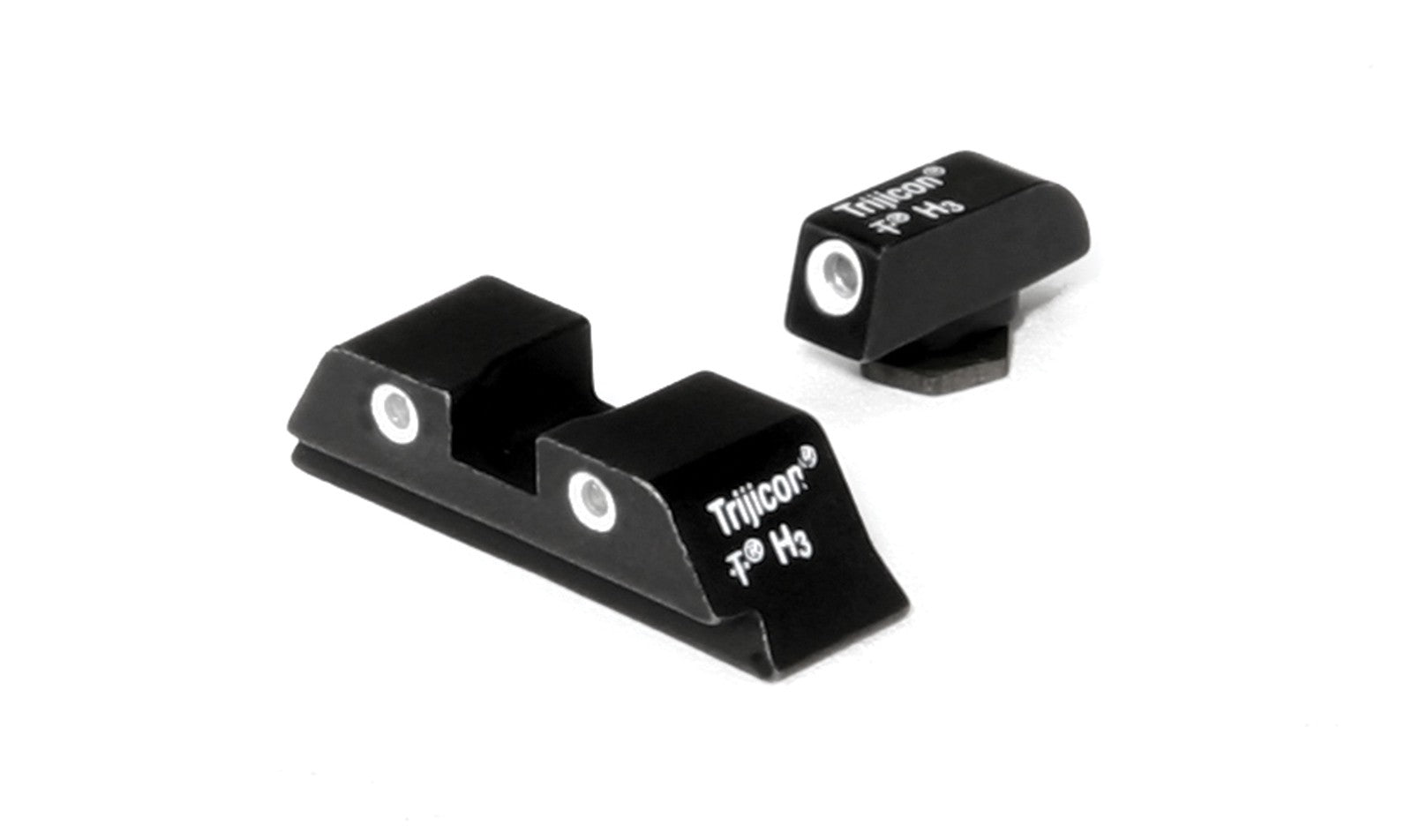 Trijicon Bright & Tough Night Sights for Glock, featuring black metal construction and illuminated three-dot design.