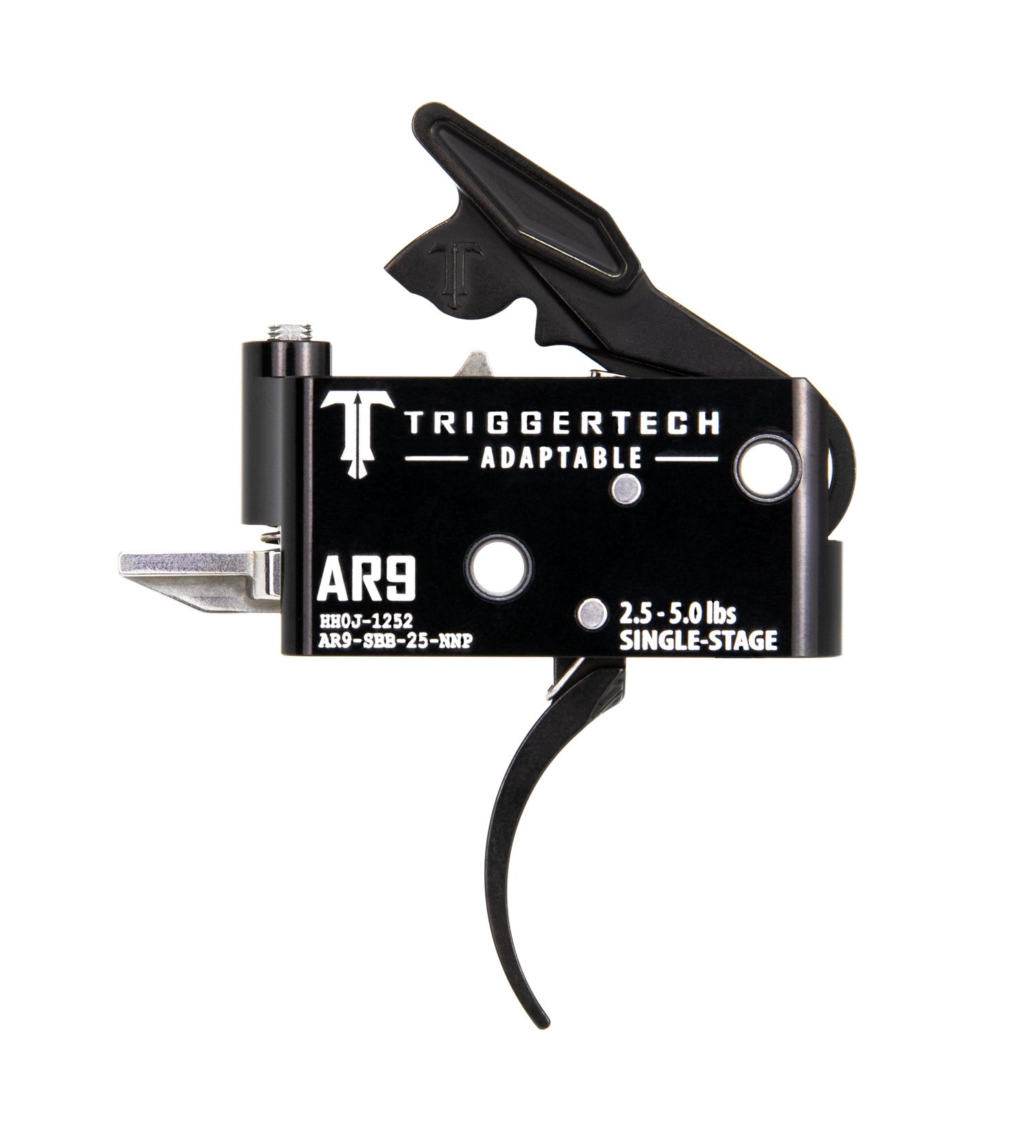 TriggerTech AR9 Single-Stage Adaptable Trigger showcasing zero-creep break and adjustable pull weight technology.