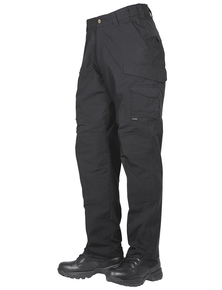 TRU-SPEC Pro Flex Pants in black, featuring cargo pockets and a comfortable fit for tactical use.