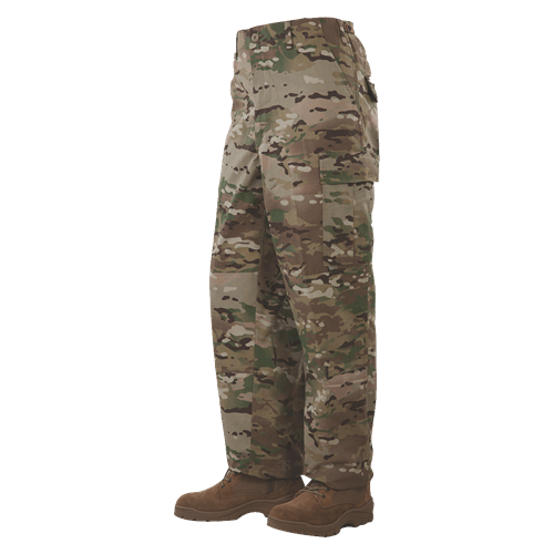 TRU-SPEC BDU Pants in multi-cam camouflage, ideal for military use and outdoor activities. Durable and combat-tested design.