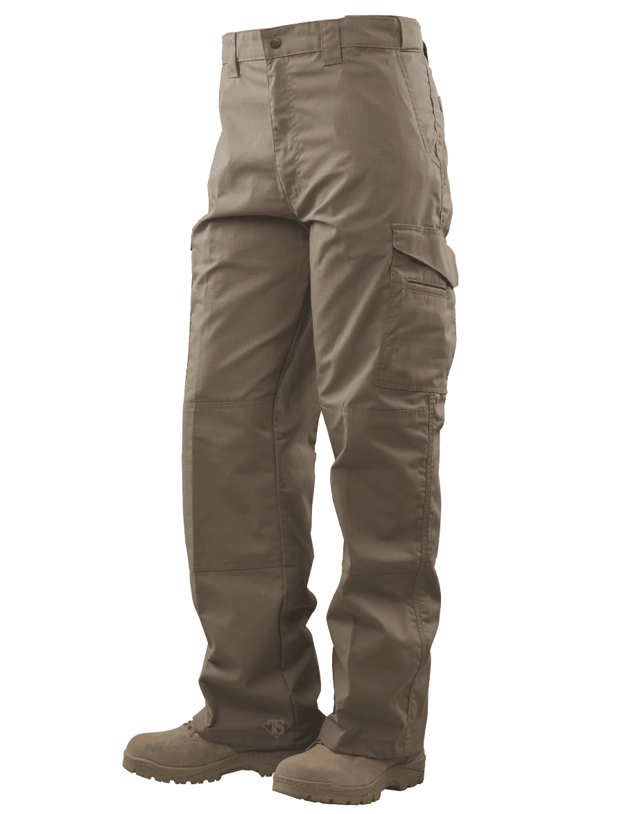 TRU-SPEC Tactical Boot Cut Trousers showcasing durable, lightweight design with intelligent storage options in a tan color.