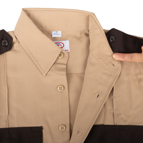 Tan colored First Class Uniforms Two-Tone Short Sleeve Shirts
