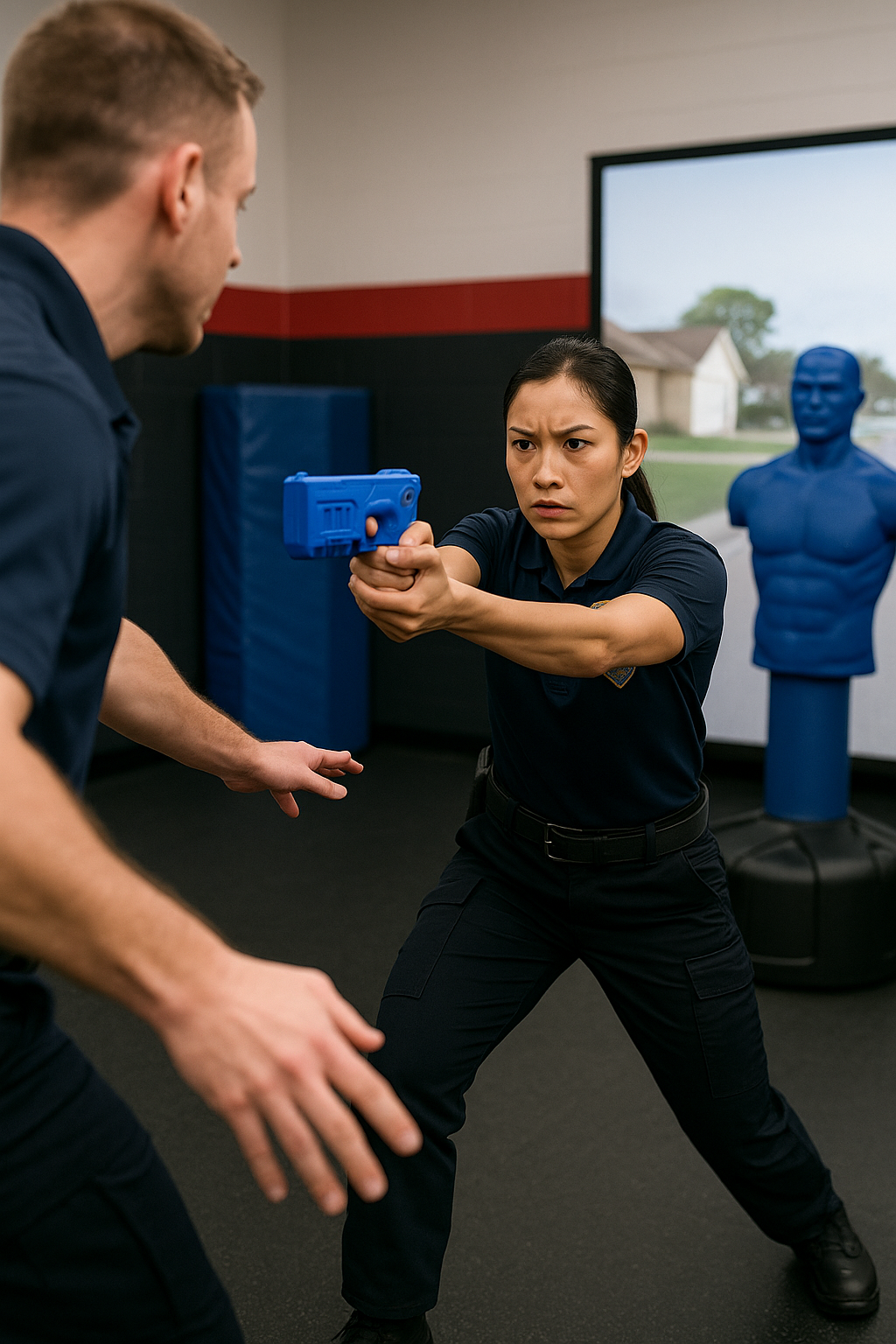 Blue Training Guns By Rings Taser 10 FST10 Female Police Officer in Training