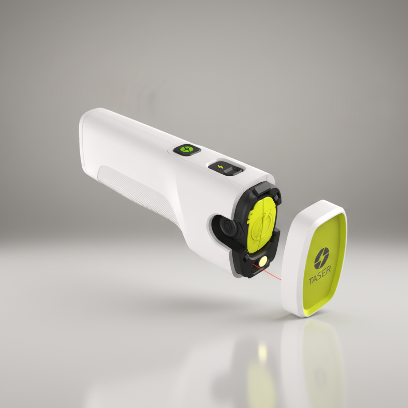 White Taser Bolt 2 15' Reach Firing CEW 100068 on a gray background