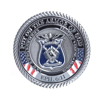 Thin Blue Line Timothy 2:1-2 Challenge Coin "Put to the Armor of God" Main Image