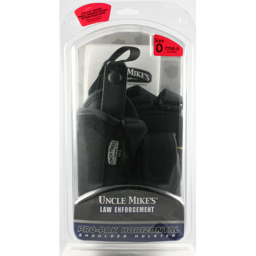 Uncle Mike's Pro-Pak Horizontal Shoulder Holster in packaging, designed for law enforcement with adjustable straps.