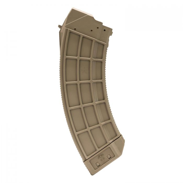 US Palm AK30R 30-round magazine in tan, featuring unique waffle design and low friction polymer follower.