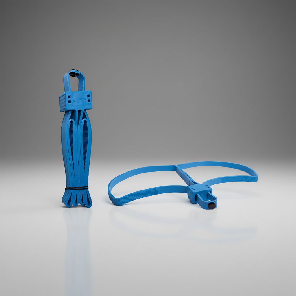 UZI Blue Trainer Flex Cuffs | Practice Restraint UZI-FLXC-TRAINER-BL on a gray background