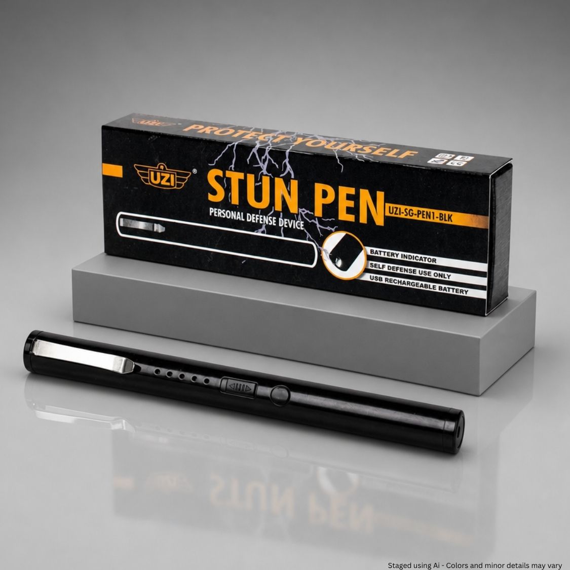 Stun pen with packaging on a gray background