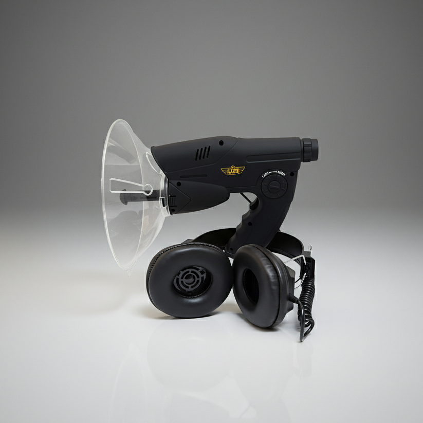 Black UZI Observation Listening Device UZI-OD-1 Parabolic Audio on a gray background