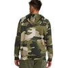 Person wearing a camouflage hoodie on a white background