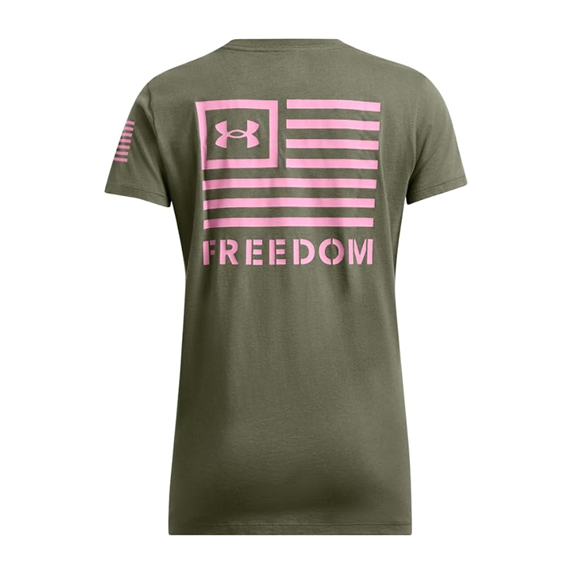 Green t-shirt with pink flag design and 'Freedom' text on a white background